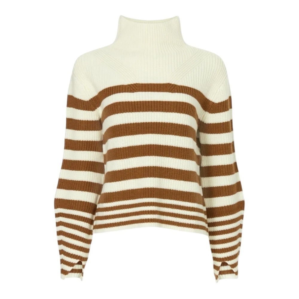Derek Lam Gracelyn Turtleneck Sweater in Cream & Tan Stripe Size Medium